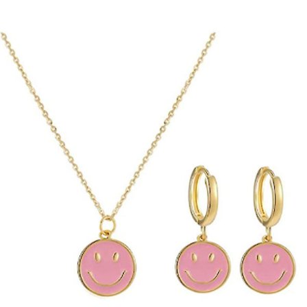Smiley Face Örhänge Och Smiley Face Halsband Set Dainty Preppy Smiley Face Smyckes Set Hypoallergena För Kvinnor Flickor - Vit,barn,hane