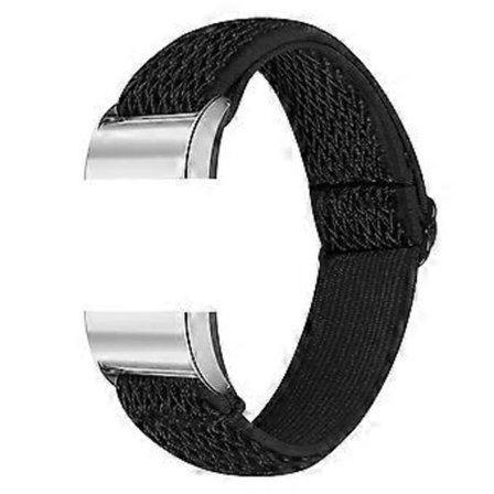 Flätat Nylon Solo Loop Klockarmband Justerbart Elastiskt Armband Ersättning Kompatibelt För Fitbit Charge 2 (Svart)