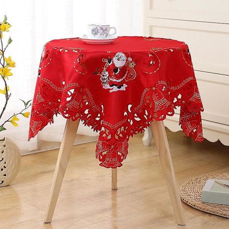 Julebordduk med broderi, slitesterk rund duk, for restaurantmiddager julefest