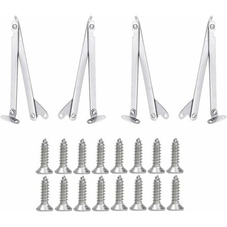 4 stk. støttehængsler til skabsklap, skabstøtte, køkkenskabe, vægmonteret foldebord (sølv)