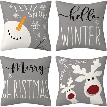 Jul Kuddfodral Set med 4 Grå Kuddfodral 45x45 cm Mjuka Fyrkantiga Jul Kuddfodral i Polyester för Sovrum