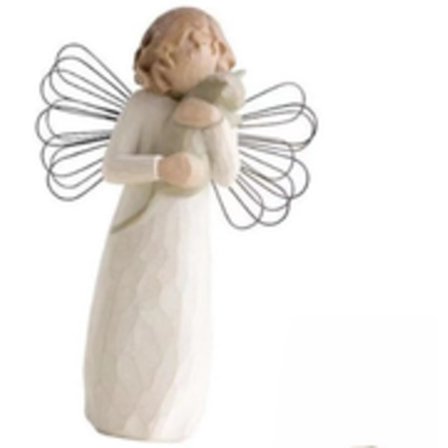 Willow harts -jäljitelmä puunveisto ystävyysenkeli patsas hartsi käsityö kodin sisustus pari koriste Seisova ja pitää kissaa