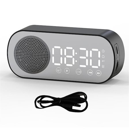 Trådløs Bluetooth Højttaler Ur Radio Dobbelt Alarm Understøtter TF Kort Digitalt Alarmur til Hjemmekontor Bla
