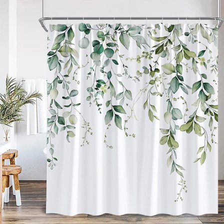 Eucalyptus Blade Bruseforhæng Efterår Brun Blad Akvarel Planter Moderne Badeforhæng Polyester Stof Hjem Badeværelse Indretning, 180x210cm-70x83in