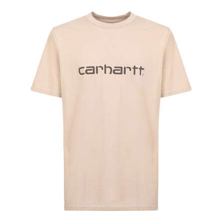 Carhartt Wip, Carhartt logo T-shirt. Print revisited in an innovative way; minimal but functional and essential Beżowy, Mężczyzna, Rozmiar: M