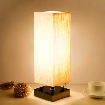 Liten bordlampe for soverom - nattbordslamper for nattbord, minimalistisk nattbordslampe i heltre med firkantet stoffskjerm