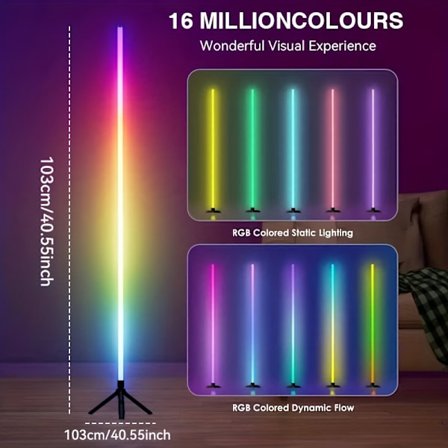 RGB Hjørne Gulvlampe LED, 16 Millioner Selvdefinerede Farver og 68+ Dynamiske Scener