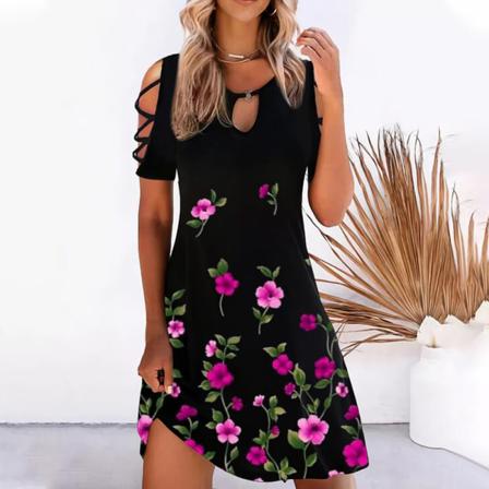 Kvinnor Blommigt Print Festklänning Sexig Sommar Kortärmad O-hals