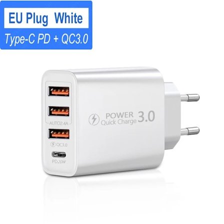 Total 60W USB C Laddare Snabbladdning 4 Portar Typ C Telefonladdare Adapter För iPhone 15 Xiaomi Samsung EU/US Kontakt Väggladdare