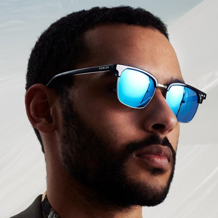 Lunettes de soleil Browline à verres polarisés bleus et monture noire pour hommes - Lunettes de soleil polarisantes - pour Hommes - Fawler