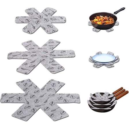 Grå Skyddande Krukor och Pannor Skydd, 15 st Premium Tryckt Filt Vadderade Avdelare Separerar och Skyddar Köksredskapsytor för att Förhindra Repor