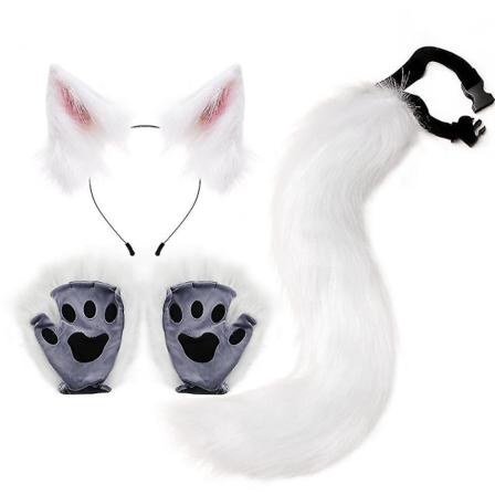 Lolita Simulation Beast Claw Plys Fox Ører Pandebånd Kunstig Pels Lang Pote Cosplay Rekvisitter Halloween Fest Tilbehør S White Pink