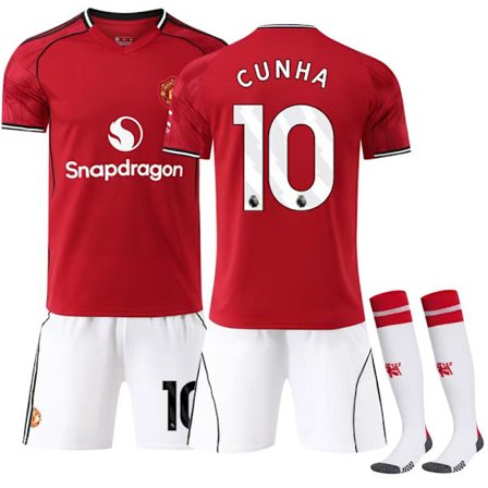 2025-2026 Manchester United Hemma Barn Fotbollströja Kit No.10 Matheus Cunha (No. 10 tryckt) No.10 Cunha[mo]