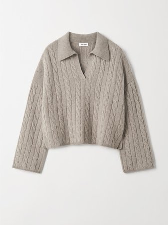 Soft Goat - Collar Cable Knit - Kaschmirpullover für Damen - S - Greige