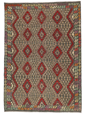 Kilim Afghan Old Style Rug 211X296 Brown/Black Wool, Afghanistan