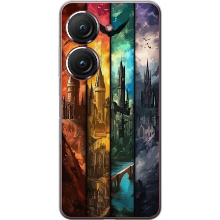 Kompatibel Mobilcover til Asus Asus Zenfone 9 Fire magiske slotte i forskellige elementfarver, episk fantasykunst med ild vand luft og mørke i detalj