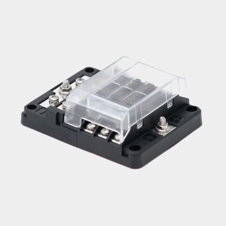 Uchwyt bezpiecznika Egis Mobile Electric RT Fuse Block 6 Circuit w/Ground, na 6 płaskich bezpieczników, z listwą zaciskową uziemienia i diodą LED, M4 