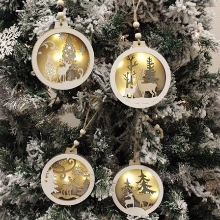 4 stk. LED træ juleophæng dekorationer rensdyr ornamenter