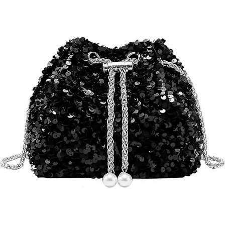 Strass Aftenveske Clutch Sølv Svart Dame Aftenveske Skinnende Kjedeveske Negro