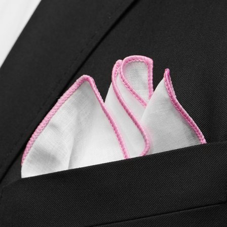 Witte pochet met lichtroze randen voor mannen - Pochetten met effen kleur