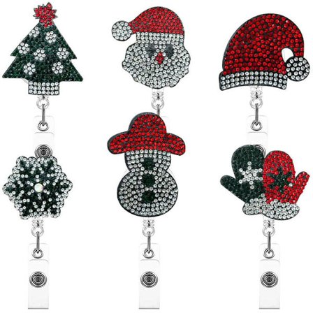 Retractable Badge Holder Jul Rhinestone Filt Badge Reel Clip ID-korthållare Retractable Nyckelring Skola Kontorsmaterial Röda Hjärtan