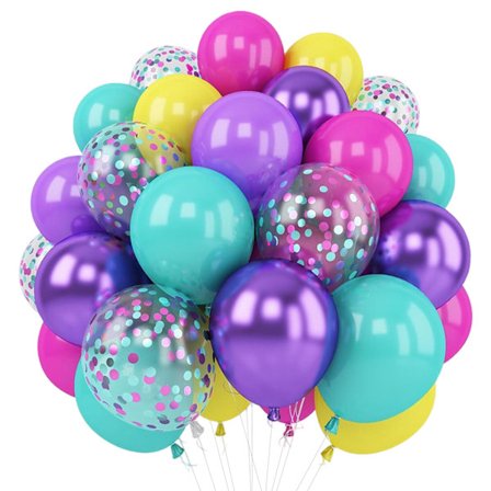 Rosa Blå Lilla Ballonger, 60 stk. 12 tommer Hot Rosa Gul Lilla Teal Blå Konfetti Ballong med Bånd Kvinner Jenter Bursdag Bryllup Ball
