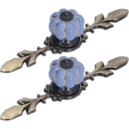 2 stk./sæt græskarformede skuffeknapper håndlavede keramiske pastorale stil skabshåndtag blå