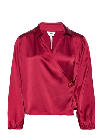 Objsateen Ls Wrap Top A Div Bluse Langærmet Rød Object