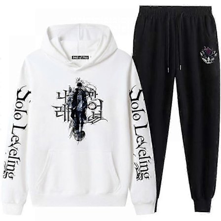 Anime Unisex Solo Leveling Cosplay Hettegenser Bukser Treningsdress Antrekk Halloween Genser Langermet Sweatshirt Svart Hvit Hettegensere-Perfet
