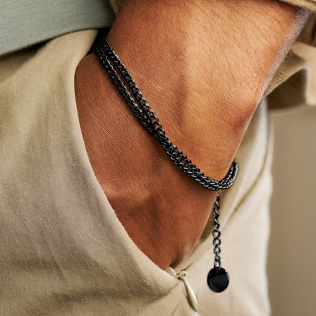 Rico Black Double Chain Bracelet for Men - Steel bracelets