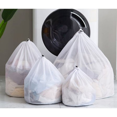 4-pak Vaskeposer med fint net, Vaskepose med snørestoppere, Hvid