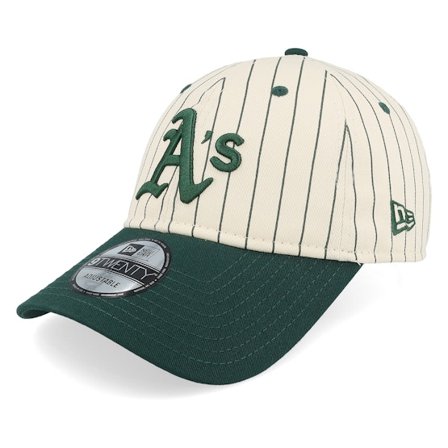 New Era - MLB Beige unconstructed Czapka Z Daszkiem - Oakland Athletics Pinstripe 9TWENTY Light Terracotta/Dark Green Dad Cap @ Hatstore