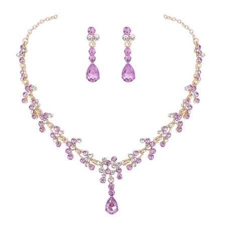 Halskæde Øreringe Violet Krystal Vanddråbe Stil Brude Bryllup Smykkesæt