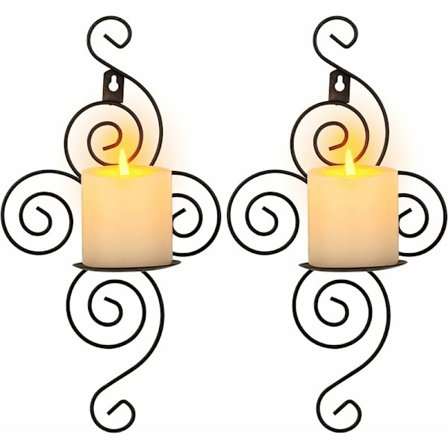 Vintage väggljusstake, kreativ järnljusstake, heminredning väggdekorationer, väggljusstake, svart-