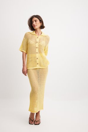 Ashton Wood x NA-KD Hole Knitted Maxi Skirt - Strikkede nederdele - Gul - X-Small