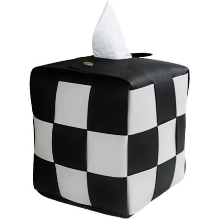 1 stk Vevboksdeksel, Kvadratisk PU-Lær Vevboksholder med Metallspenne, Rutete Vevboks, Dekorativ Organisasjon