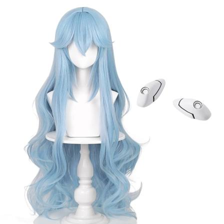 Jäänsininen peruukki naamiaisiin, cosplay-peruukki + hiusneula, pitkä, kihara, pörröinen Halloween-peruukki naisille + peruukkipäällinen