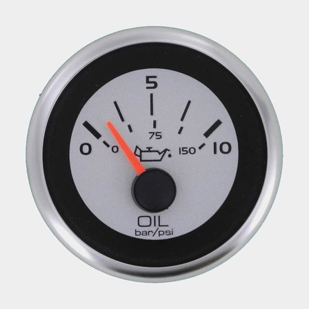 Öljynpainemittari Veethree Argent, huurtumaton, Ø52 mm, 12 V, VDO, 10 - 180 Ω, hopea/musta/valkoinen, 0 - 10 bar