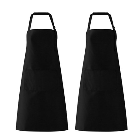 (Svart Polyester) 2 Pakker Kjøkkenforkle med 2 Justerbare Lommer