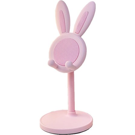 Sød Kanin Telefonholder til Skrivebord - Pink, Justerbar Højde & Vinkel, Robust Mobiltelefonholder til Kontor/Skrivebord, Kompatibel med Alle