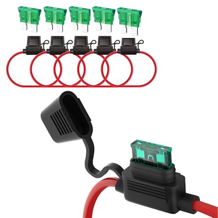 5 kpl 12 AWG Sulakepesä johdolla, 12 V litteä sulake vedenpitävä pidike 5 kappaleella tavallisia 30 A autosulakkeita autoon, kuorma-autoon, 