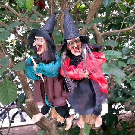 Halloween Skummel Dekorasjon Henge Animert Talking Witch Haunted House Props Rød