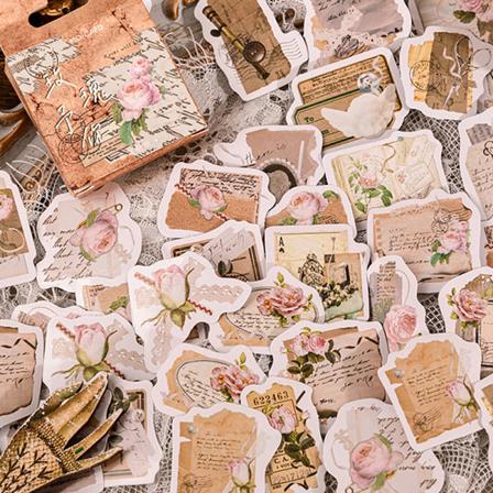 46 St/låda Vintage Botaniska Klistermärken Estetiska Blommor Hand Ac