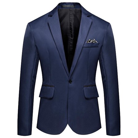 Allthemen Herre Business Casual Enknaps Jakke med Hakket Rever i Ensfarvet