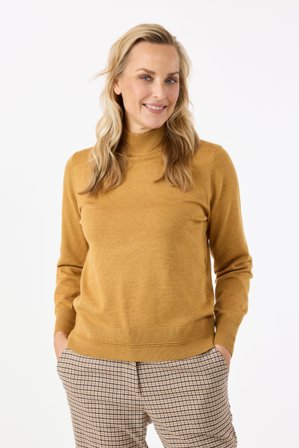JENSEN - Langærmet Strik - Gul Melange - Høj Hals