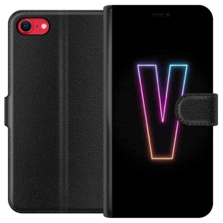 Yhteensopiva Lompakkokotelo Apple Apple iPhone 7 Neonkirjain V värikoodattu valossa mustaa taustaa vasten, minimalistinen muotoilu selkeällä hehkul
