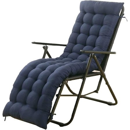 Lounger-stolputer, puter for solseng, utendørs madrass, lenestol, quiltet, tykk, polstret seteputer, lenestol, gyngestol med bånd (marineblå, 1