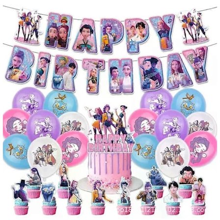 Kpop Demon Hunters Bursdagstema Festdekorasjoner Banner Kake Ballonger For Barn