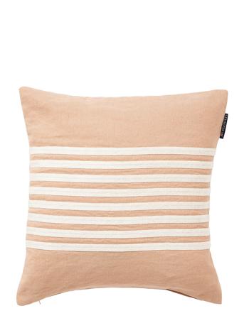 Embroidery Striped Linen/Cotton Pillow Cover Home Textiles Cushions & Blankets Cushion Covers Beige Lexington Home
