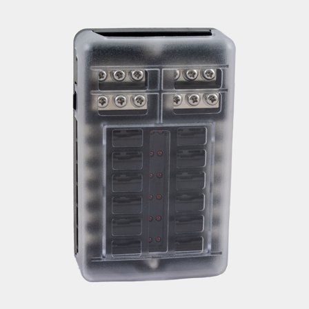 Portafusibili Skyllermarks, per 12 fusibili a lama, con morsetto di terra, M5 + M4, 32 V DC, 100 A